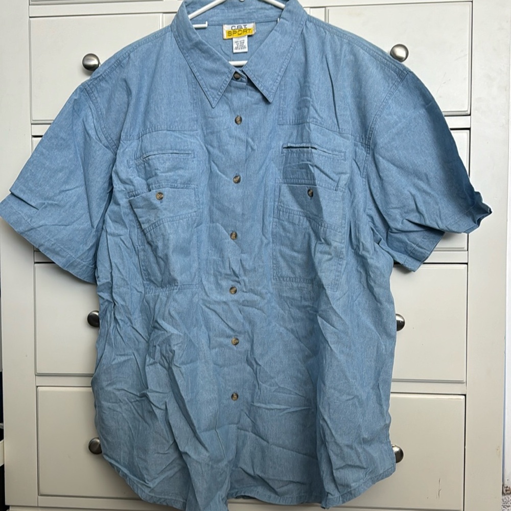 CSI Sport Womens Denim Button-Down Top with Front Pockets